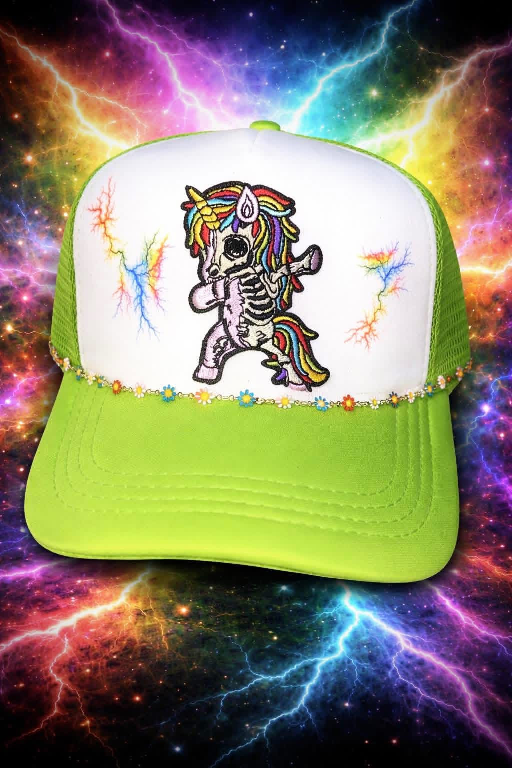 Example product Electric Chaos Unicorn Custom Trucker Hat - Electric Rose series ￼